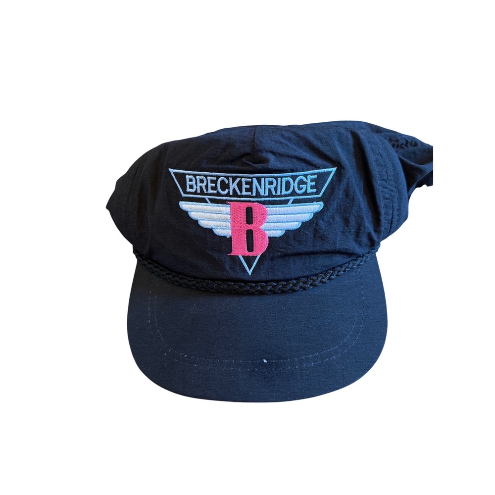 Vintage 90's Imperial Headwear‎ Breckenridge Ski Resort Black Nylon Rope Hat